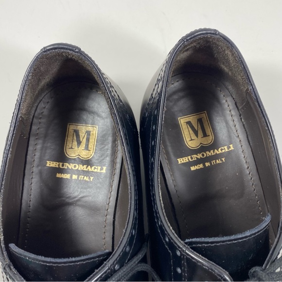 Bruno Magli Mens 9.5 M Cortez Leather Wingtip Oxfords Dress Shoes Black Lace - Picture 7 of 8